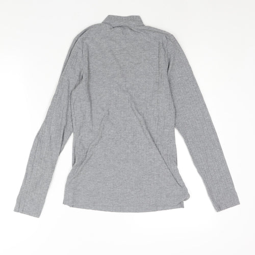 River Island Womens Grey Viscose Basic Blouse Size 10 Mock Neck - Ribbed