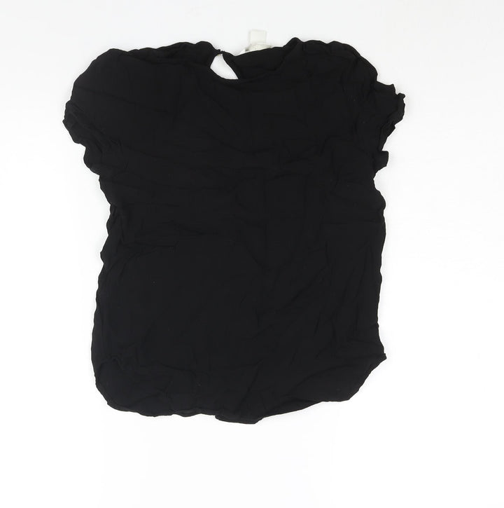 H&M Womens Black Viscose Basic Blouse Size 8 Round Neck