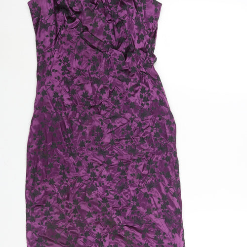 CDC Womens Purple Floral Polyester Shift Size 6 Round Neck Zip - Lace Trim