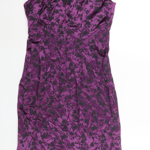 CDC Womens Purple Floral Polyester Shift Size 6 Round Neck Zip - Lace Trim