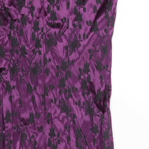 CDC Womens Purple Floral Polyester Shift Size 6 Round Neck Zip - Lace Trim
