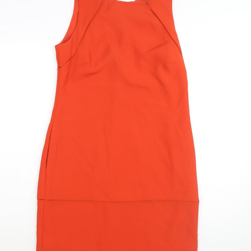 Coast Womens Orange Polyester Shift Size 10 Round Neck Zip