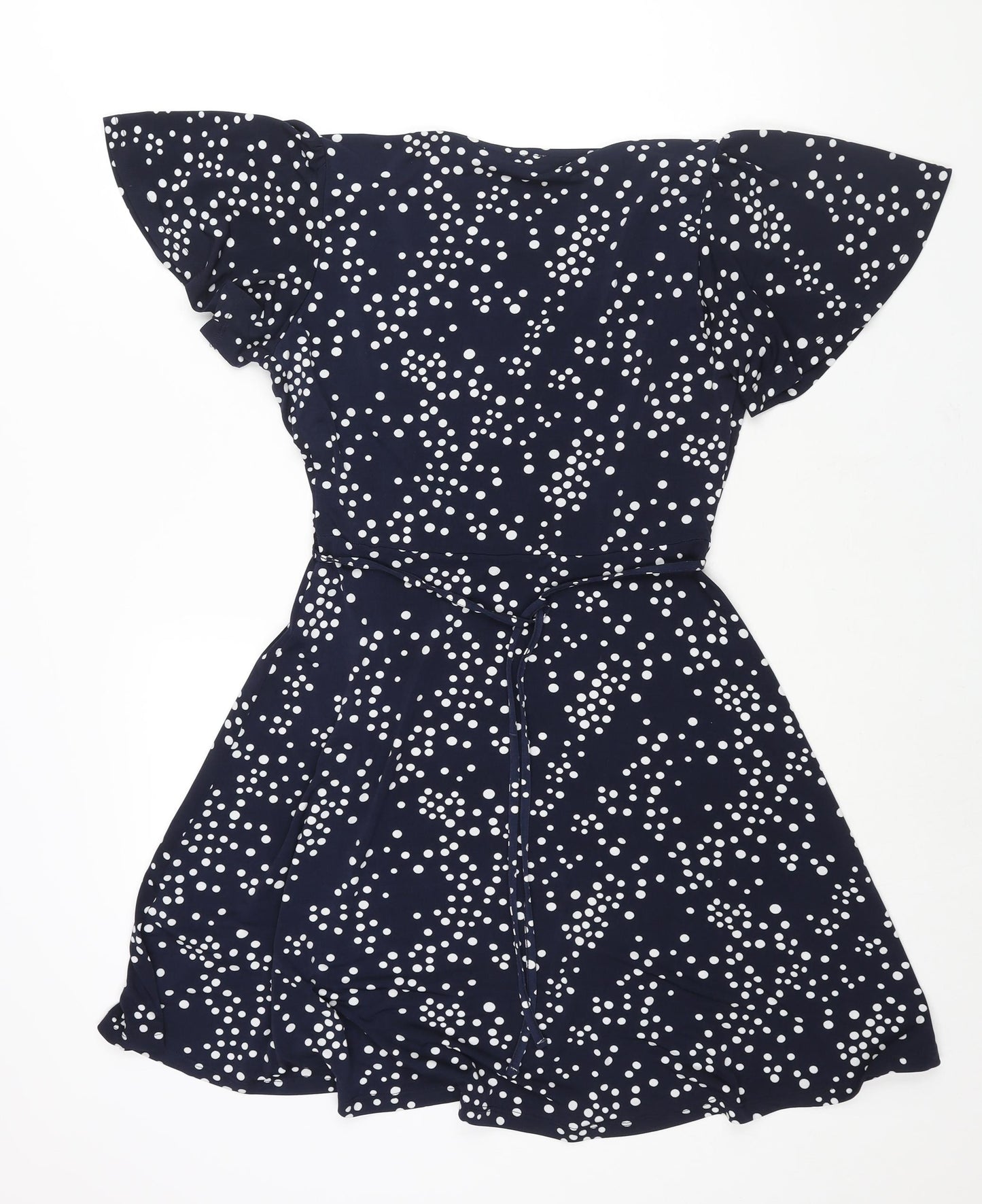 Oasis Womens Black Polka Dot Polyester A-Line Size S V-Neck Pullover - Button Detail Belted