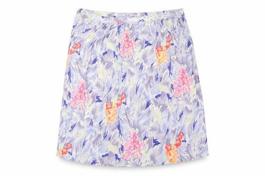 Front view of Profiles women’s multicoloured geometric viscose peasant skirt, size UK 22, zip - floral print