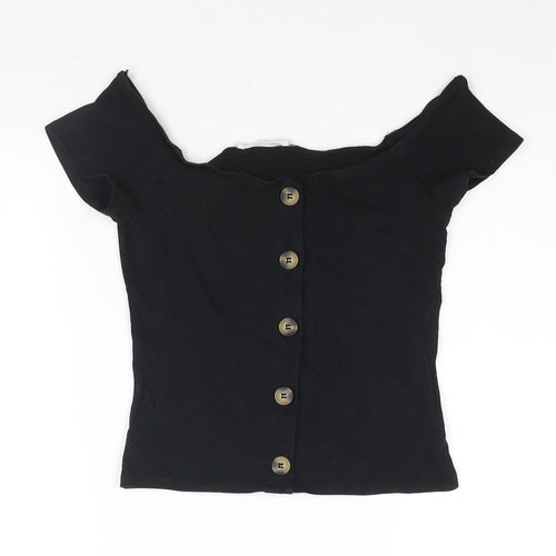 Terranova Womens Black Cotton Basic Blouse Size M Off the Shoulder - Button Detail