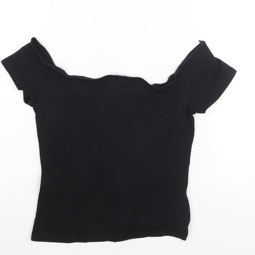 Terranova Womens Black Cotton Basic Blouse Size M Off the Shoulder - Button Detail
