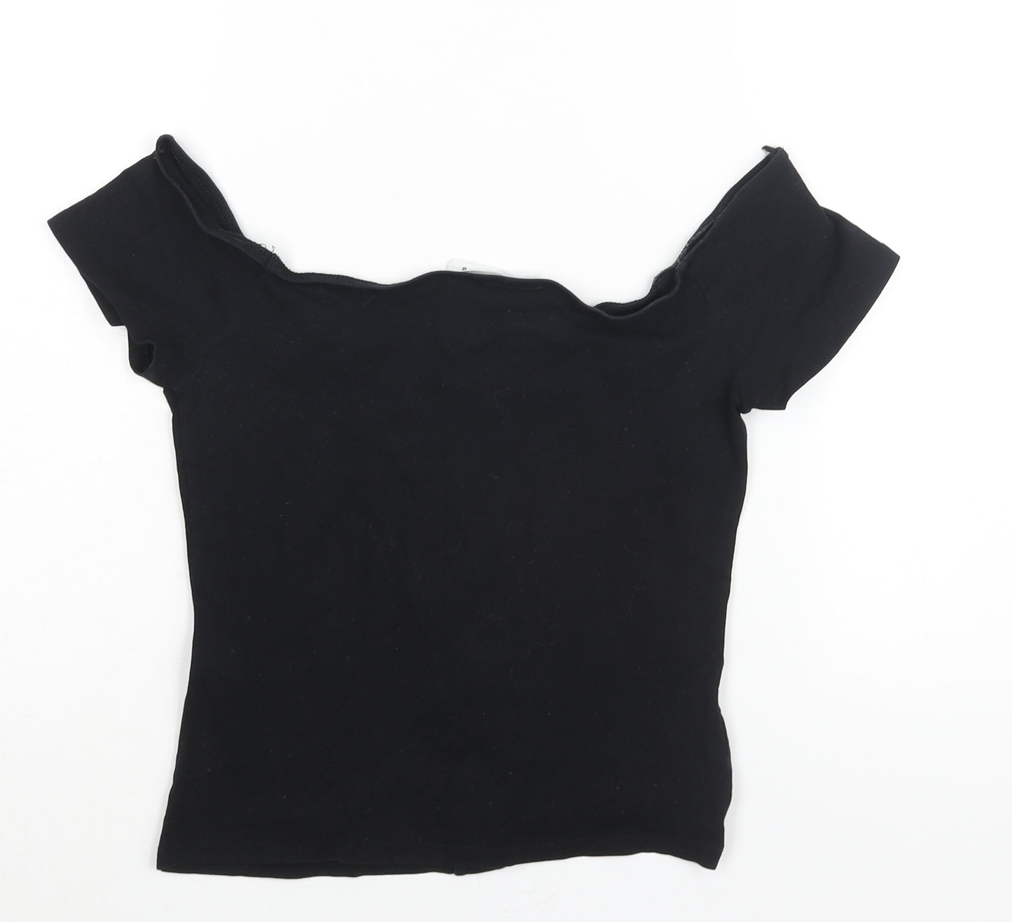 Terranova Womens Black Cotton Basic Blouse Size M Off the Shoulder - Button Detail