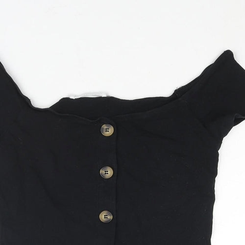 Terranova Womens Black Cotton Basic Blouse Size M Off the Shoulder - Button Detail