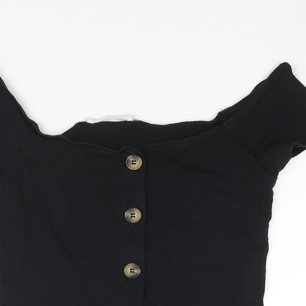 Terranova Womens Black Cotton Basic Blouse Size M Off the Shoulder - Button Detail