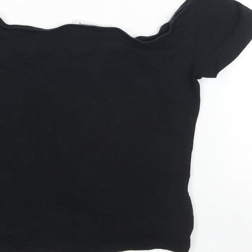 Terranova Womens Black Cotton Basic Blouse Size M Off the Shoulder - Button Detail