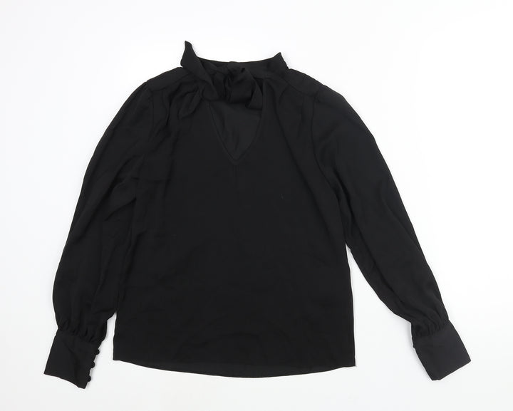 New Look Womens Black Polyester Basic Blouse Size 8 V-Neck - Bow