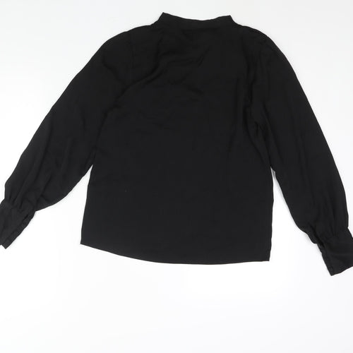 New Look Womens Black Polyester Basic Blouse Size 8 V-Neck - Bow