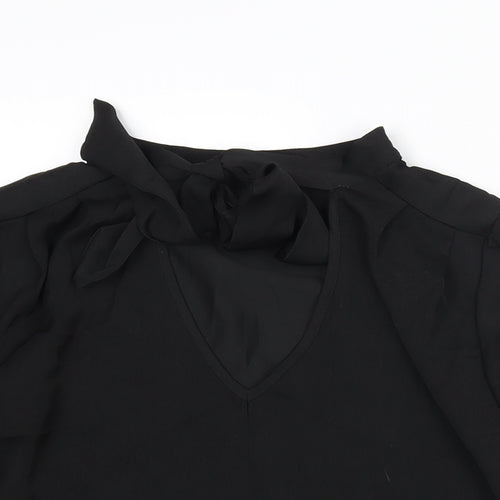 New Look Womens Black Polyester Basic Blouse Size 8 V-Neck - Bow