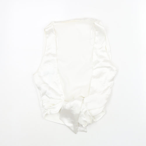 Zara Womens White Polyester Camisole Blouse Size M Round Neck - Open Back
