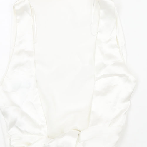 Zara Womens White Polyester Camisole Blouse Size M Round Neck - Open Back