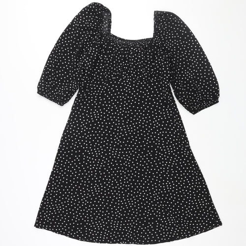 Stella Morgan Womens Black Polka Dot Polyester A-Line Size 10 Square Neck Pullover