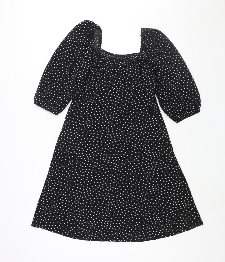Stella Morgan Womens Black Polka Dot Polyester A-Line Size 10 Square Neck Pullover