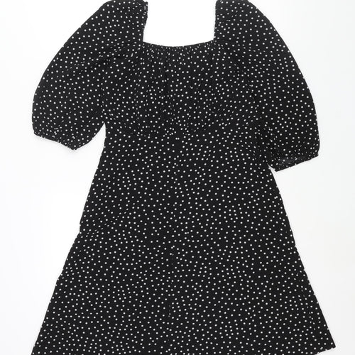 Stella Morgan Womens Black Polka Dot Polyester A-Line Size 10 Square Neck Pullover