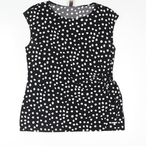 Anne Klein Womens Black Polka Dot Polyester Camisole Blouse Size L Round Neck - Logo Tie Detail