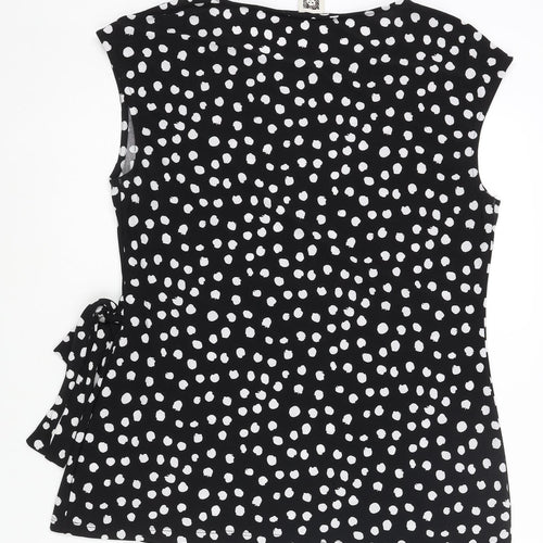 Anne Klein Womens Black Polka Dot Polyester Camisole Blouse Size L Round Neck - Logo Tie Detail