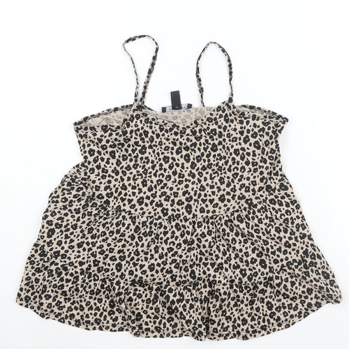 New Look Womens Beige Animal Print Cotton Camisole Blouse Size 8 Sweetheart - Leopard Print