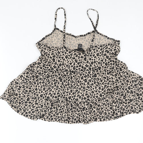New Look Womens Beige Animal Print Cotton Camisole Blouse Size 8 Sweetheart - Leopard Print