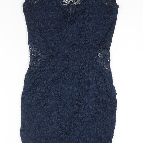 River Island Womens Blue Viscose Mini Size 10 Round Neck Zip