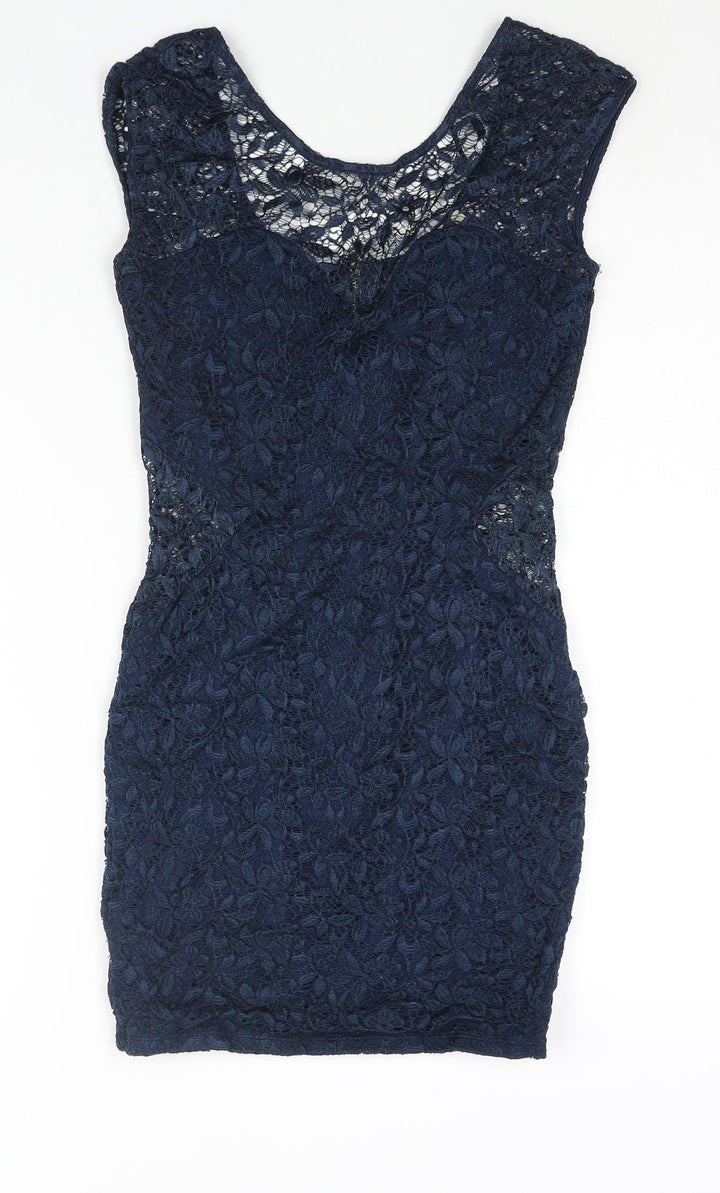 River Island Womens Blue Viscose Mini Size 10 Round Neck Zip