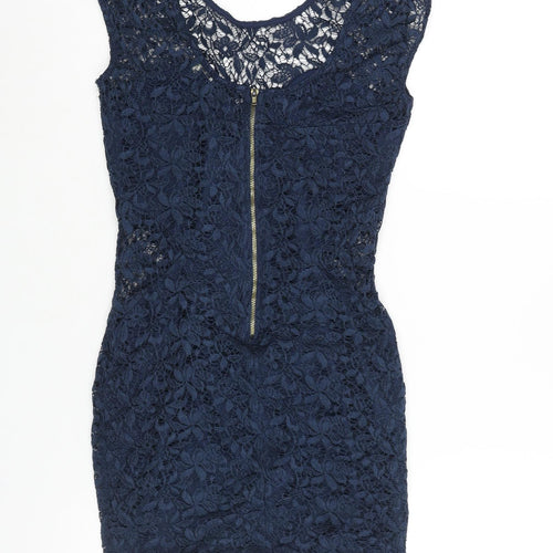 River Island Womens Blue Viscose Mini Size 10 Round Neck Zip