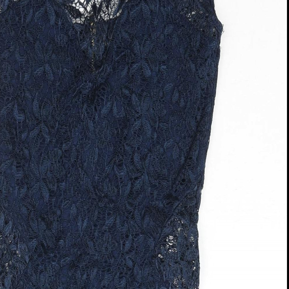 River Island Womens Blue Viscose Mini Size 10 Round Neck Zip