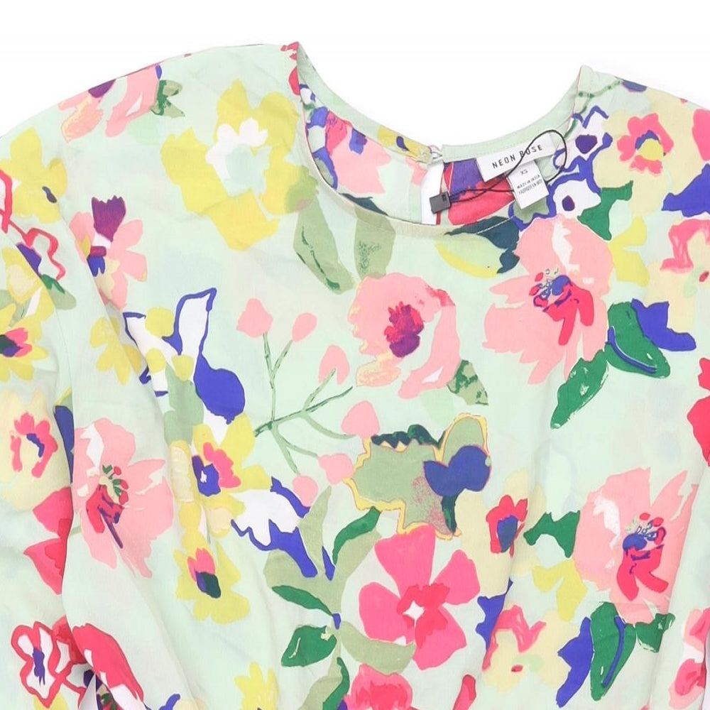 Neon Rose Womens Multicoloured Floral Polyester A-Line Size XS Round Neck Button