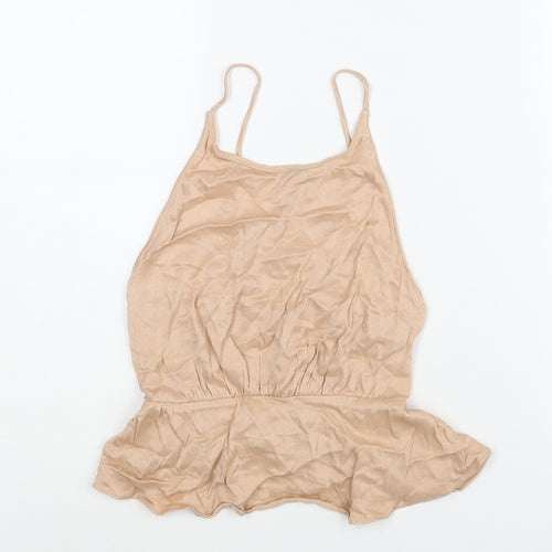Zara Womens Pink Viscose Camisole Blouse Size M Round Neck - Peplum Open Back Button