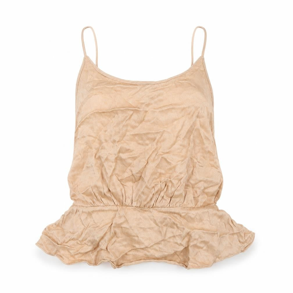 Zara Womens Pink Viscose Camisole Blouse Size M Round Neck - Peplum Open Back Button