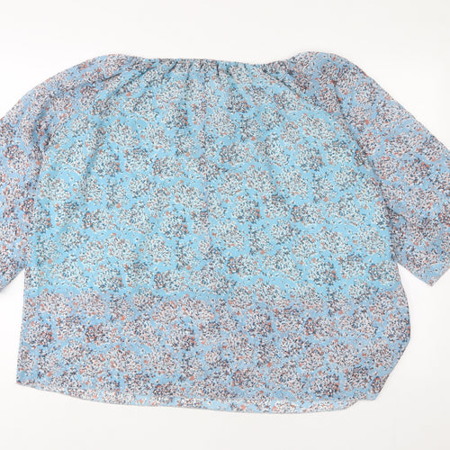 Natural Womens Blue Floral Polyester Basic Blouse Size S Boat Neck - S/M