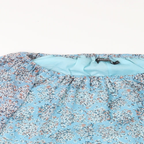 Natural Womens Blue Floral Polyester Basic Blouse Size S Boat Neck - S/M