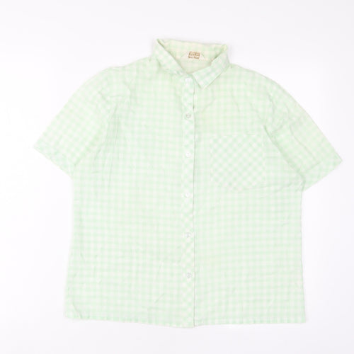 Justine Womens Green Plaid Cotton Basic Button-Up Size 16 Collared