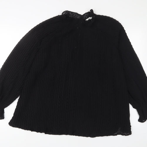 H&M Womens Black Polyester Basic Blouse Size L Round Neck - Embroidered
