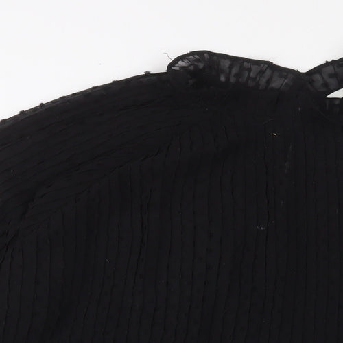 H&M Womens Black Polyester Basic Blouse Size L Round Neck - Embroidered