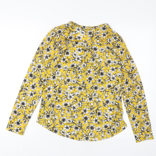 H&M Womens Yellow Floral Polyester Basic T-Shirt Size XS V-Neck - Buttons