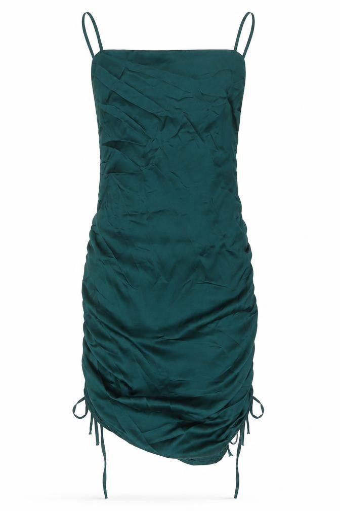 Front view of Rebelious women’s green polyester a-line, size UK 8, cowl neck pullover
