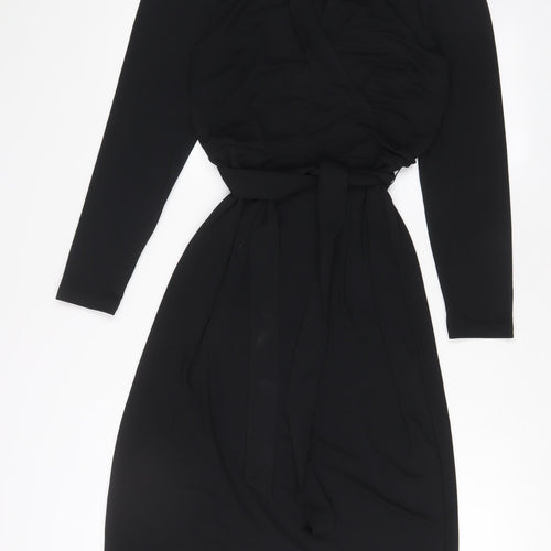 Marks and Spencer Womens Black Polyester A-Line Size 8 Collared Pullover - Belted