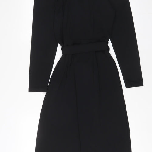 Marks and Spencer Womens Black Polyester A-Line Size 8 Collared Pullover - Belted