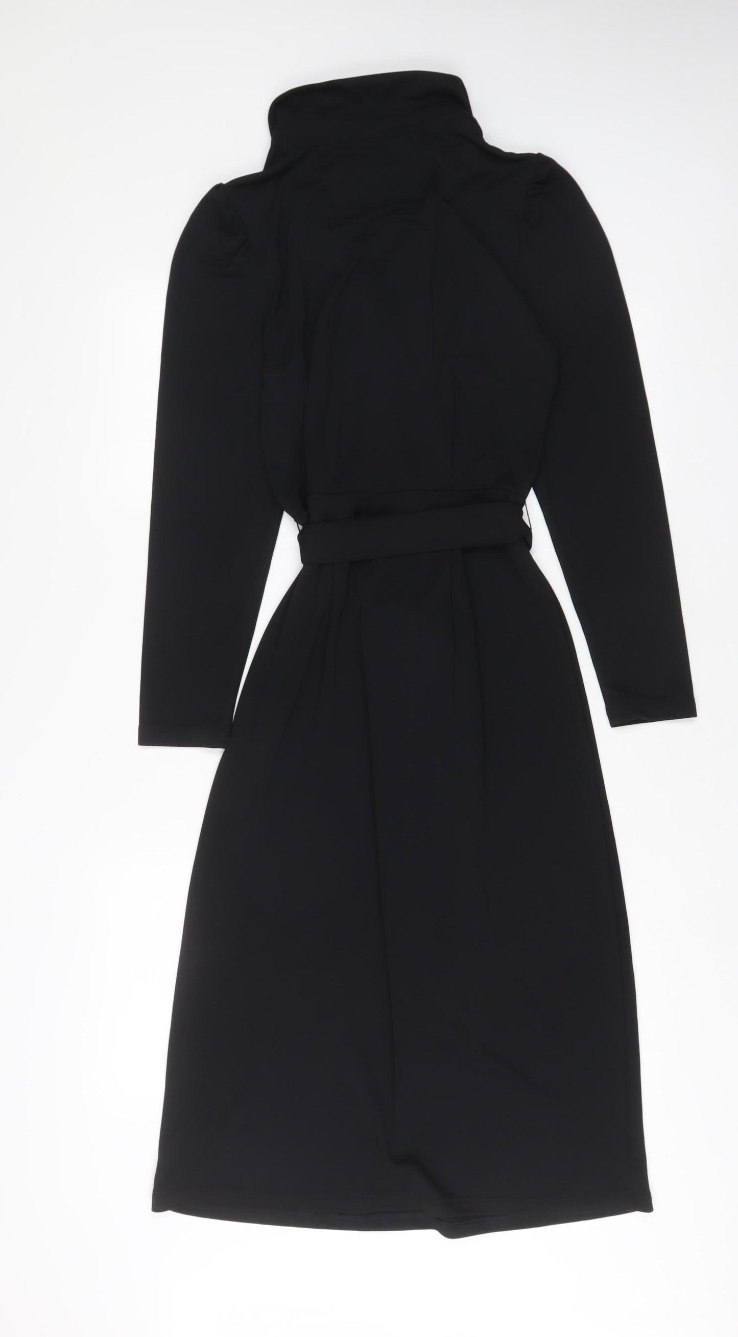 Marks and Spencer Womens Black Polyester A-Line Size 8 Collared Pullover - Belted