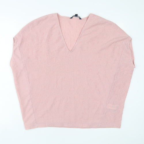 French Connection Womens Pink Polyester Basic T-Shirt Size M V-Neck