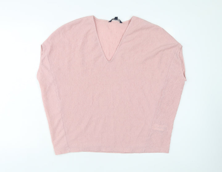 French Connection Womens Pink Polyester Basic T-Shirt Size M V-Neck