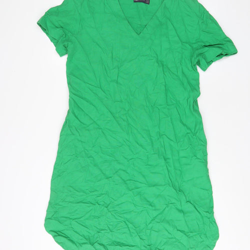 Marks and Spencer Womens Green Linen A-Line Size 12 V-Neck Pullover
