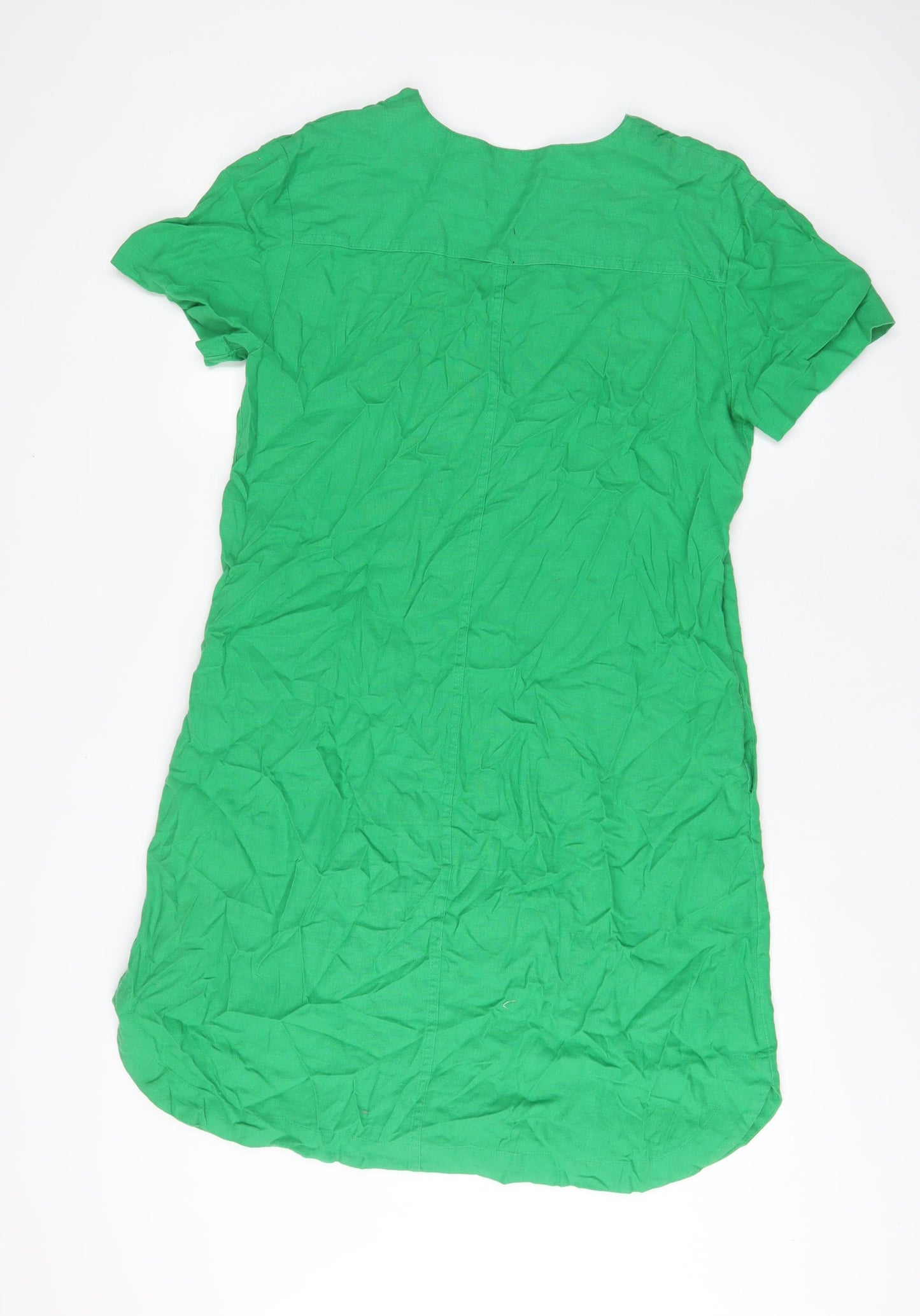 Marks and Spencer Womens Green Linen A-Line Size 12 V-Neck Pullover