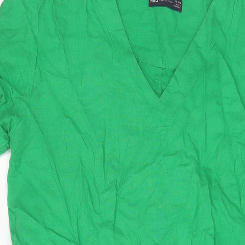 Marks and Spencer Womens Green Linen A-Line Size 12 V-Neck Pullover