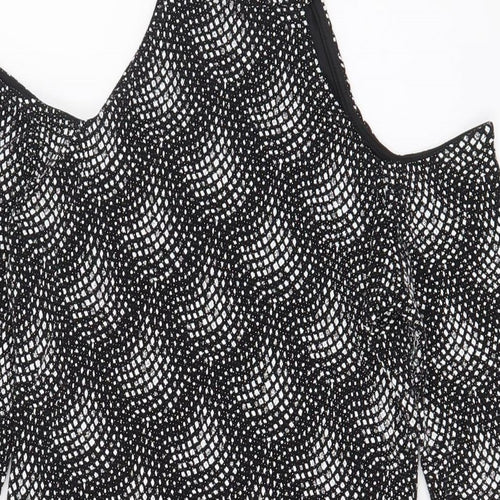 QED London Womens Black Polyester A-Line Size 12 Halter Button - Cold Shoulder