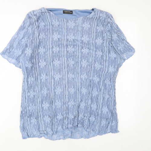 Michael Gold Womens Blue Polyester Basic T-Shirt Size 2XL Crew Neck